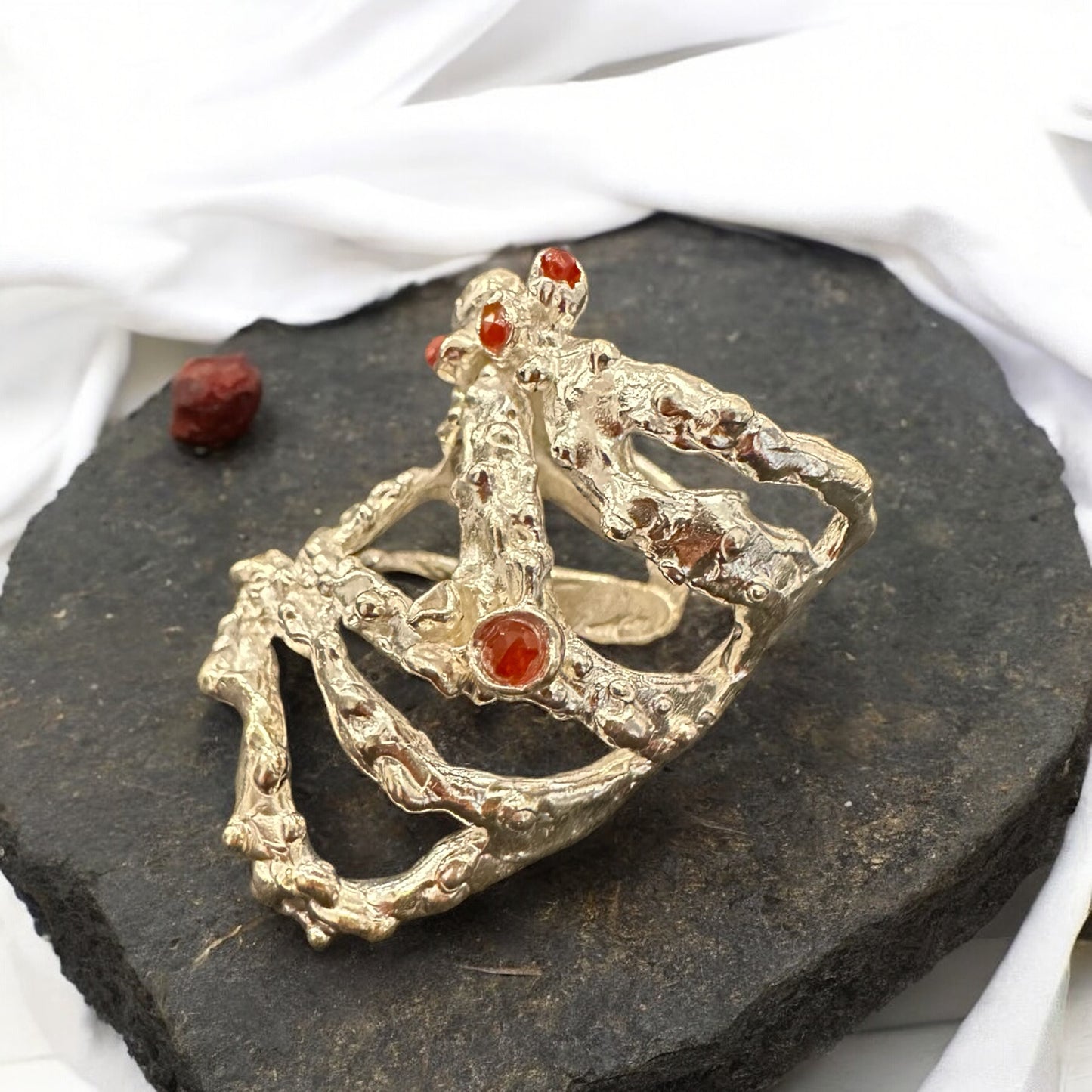 CORALS SILVER RING ‘’R076SS CARNELIAN’’