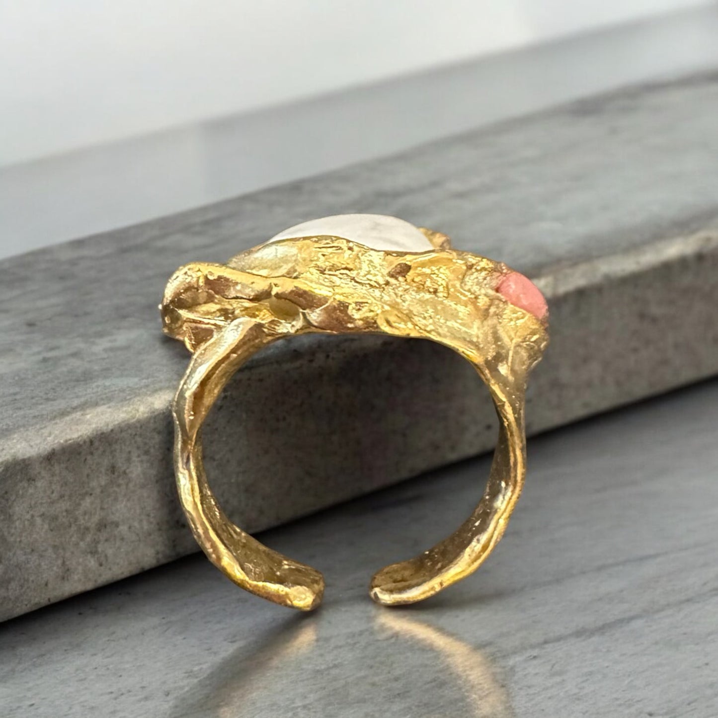 GOLD RING ''R458GPS HOWLITE + RHODONITE''