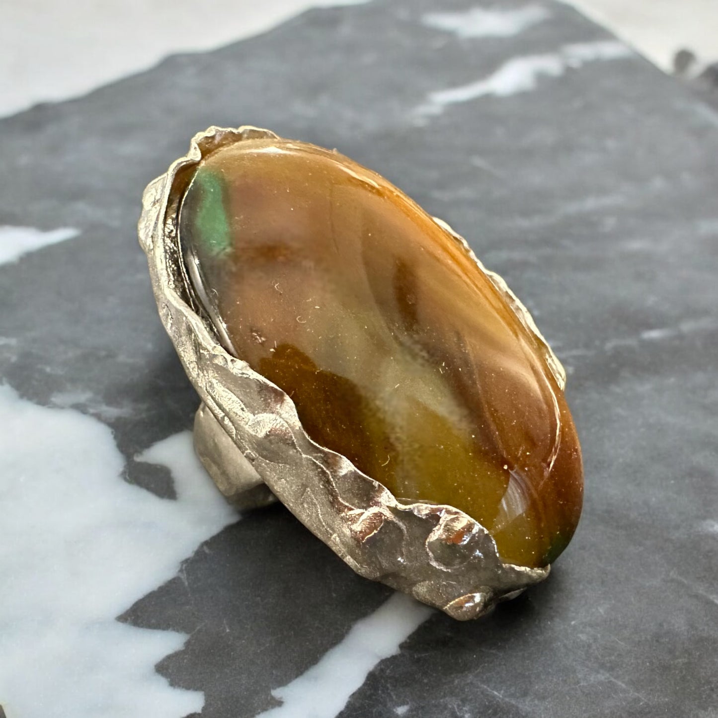 SILVER RING ‘’R402SS YELLOW AGATE’’