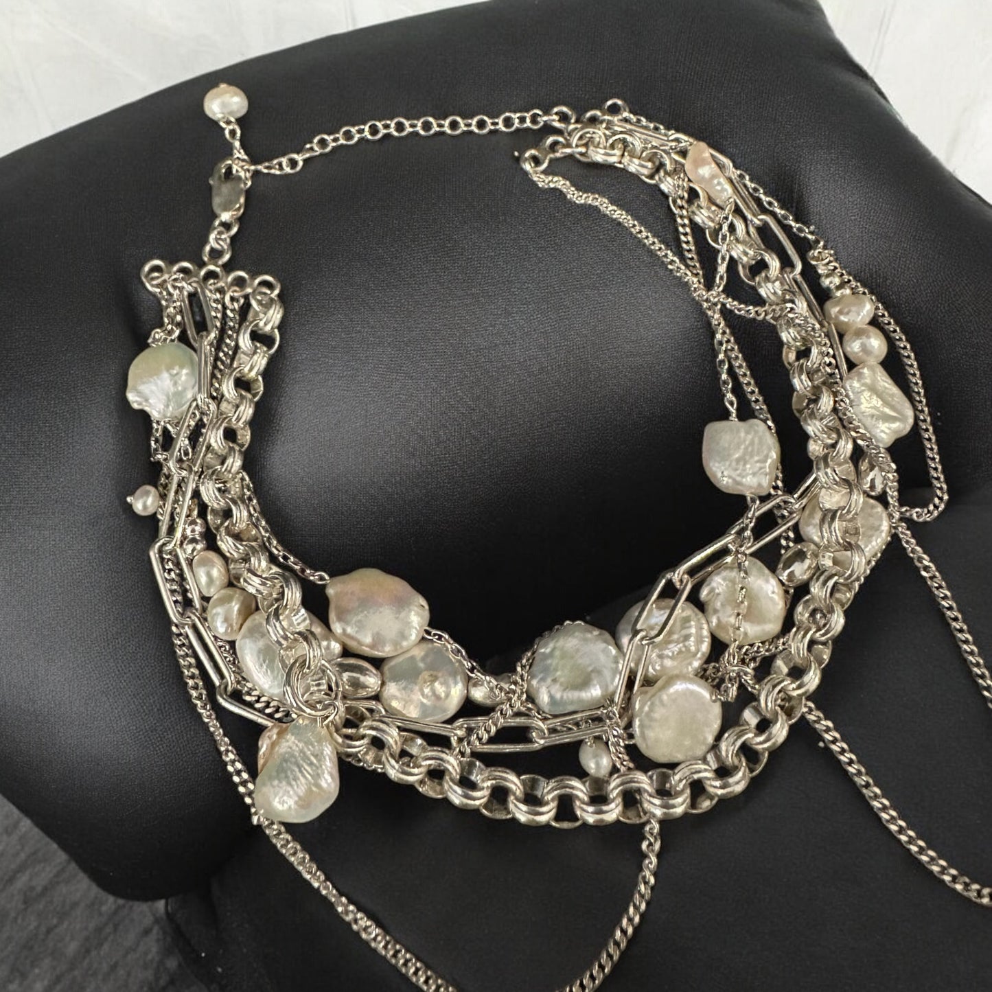 SILVER & PEARLS CHOKER NECKLACE ‘’N307SS’’