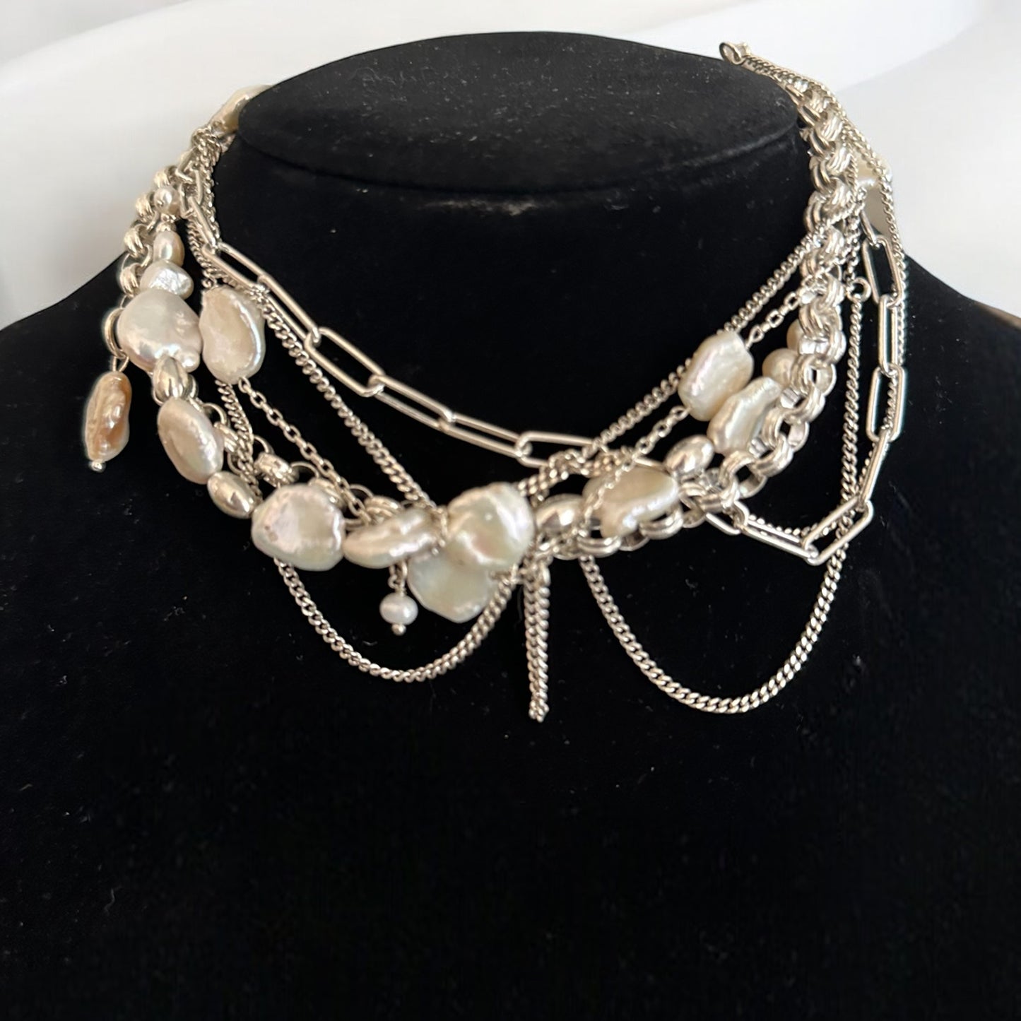 SILVER & PEARLS CHOKER NECKLACE ‘’N307SS’’